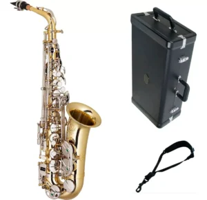 sax alto eagle, case, correia fundo branco